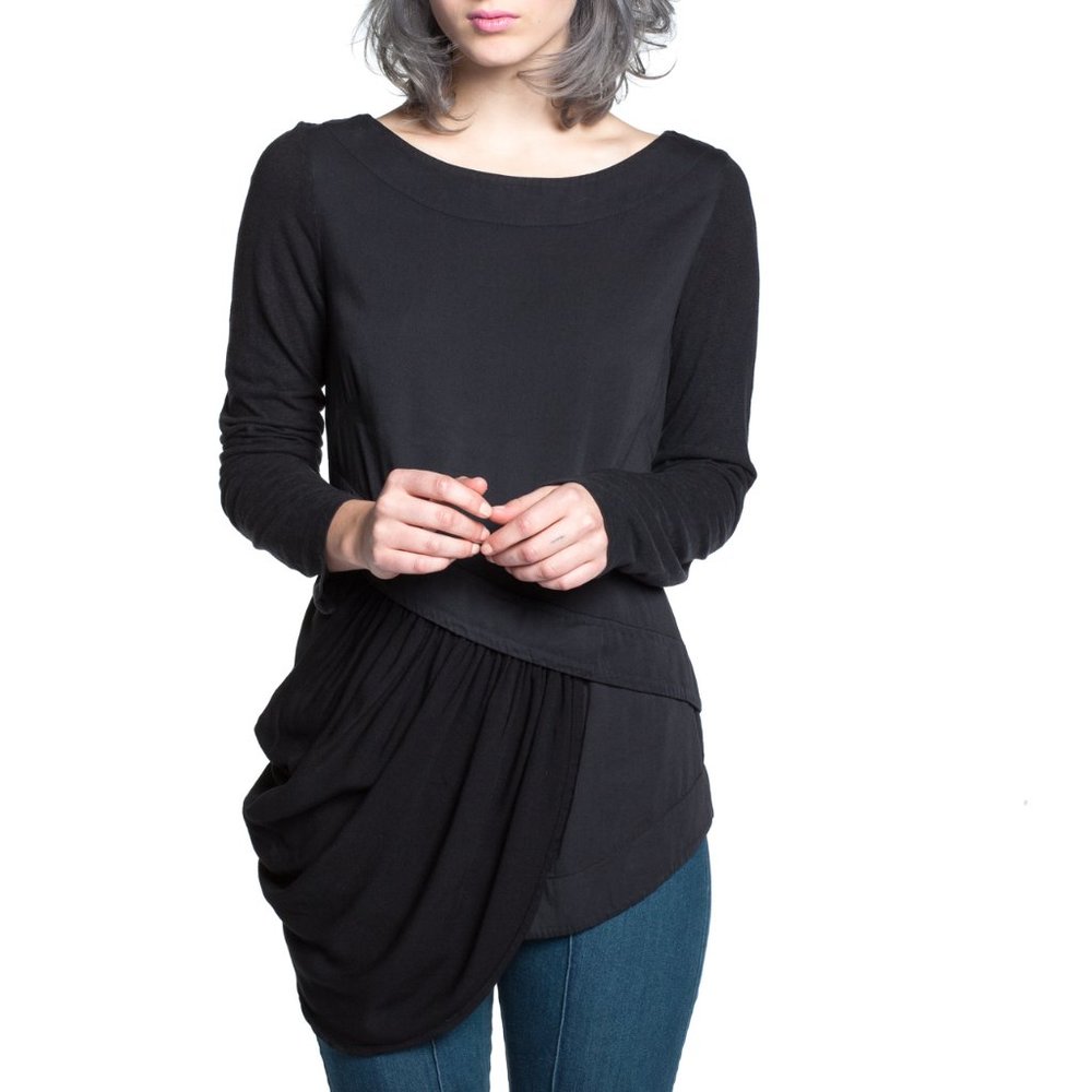 Prairie Underground Black Draped Long-Sleeve Blouse
